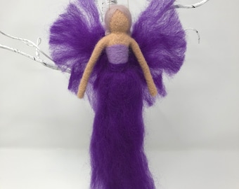 Needle Felted Fairy, Purple Needle Felted Fairy, Waldorf Inspired Fairy Doll, Hanging Needle Felted Fairy