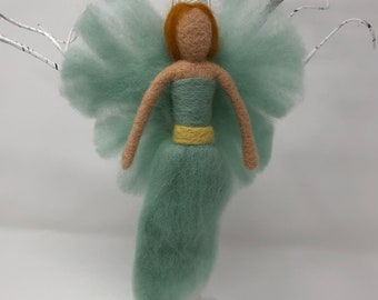 Needle Felted Fairy in Green, Waldorf Inspired Fairy Doll, Hanging Needle Felted Fairy