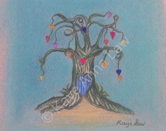 Tree Art Print, Mystical Tree of Hearts, Print of my Original Artwork, Mystical Tree Print,  Mystical Tree Wall Art