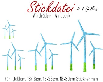 10x10 bis 18x30: 4 Stickdateien Windpark Windräder Stickmuster in 4 Größen im Set S241-set-11