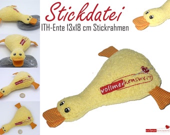 Stickdatei ITH-Ente Kuschelente Schmusetier Größe 19 x 16 cm für 13x18 cm Stickrahmen