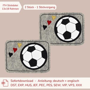 Football Coaster Applique Set of 2 ITH Embroidery Design 13 x 18 cm | with 3 Hearts | Instant Download for Embroidery Machine | for Football Fans