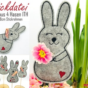 4 embroidery files ITH - rabbit stick figures for 13x18 frame decorative bunnies - Easter decoration - Easter bunnies - Easter gift