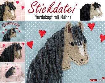 Stickdatei Pferd Pony 3D-Doodle mit Fransenmähne für 13 x 18 cm Stickrahmen S303-05