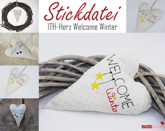 Stickdatei ITH Herz Welcome Winter für den 13x18er Stickrahmen S013-20-13x18