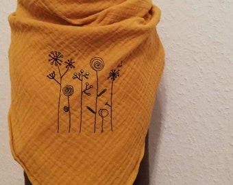Musselin Halstuch für Kinder zum Knoten, Dreieckstuch, mit Stickerei und personalisierbar, Lätzchen