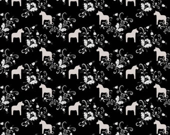 Curtains black white Mini Dala Horses Leksand Kurbits Modern curtains Curtain valances Home decor Natural Organic fabric , GIFT