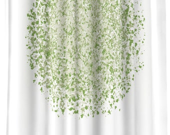 Curtains white green dotted large rounds Modern Curtain valances Home decor Natural Organic fabric Custom sizes table linen available , GIFT