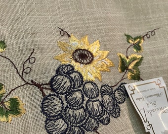 New from Package Fine German Plauen Embroidered woven 11 inch scalloped circle doily design with grapes vine and flowers. beautiful edging