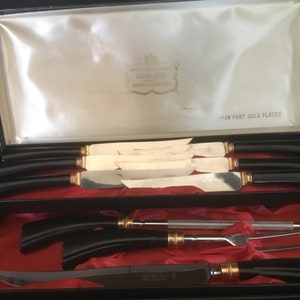 Vintage Sheffield Crown Crest Cutlery Set 24k Gold Plate Stainless Knife Set image 2