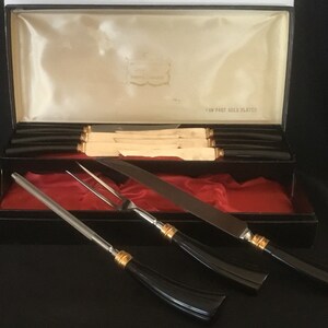 Vintage Sheffield Crown Crest Cutlery Set 24k Gold Plate Stainless Knife Set image 10