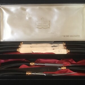 Vintage Sheffield Crown Crest Cutlery Set 24k Gold Plate Stainless Knife Set image 8