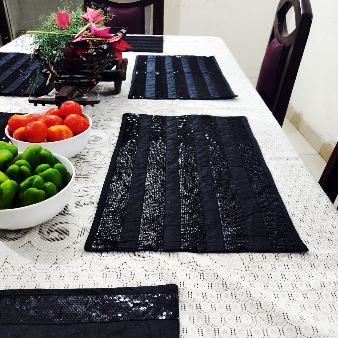 Metallic Black placemats Fall placemats set of 6 Placemats Etsy
