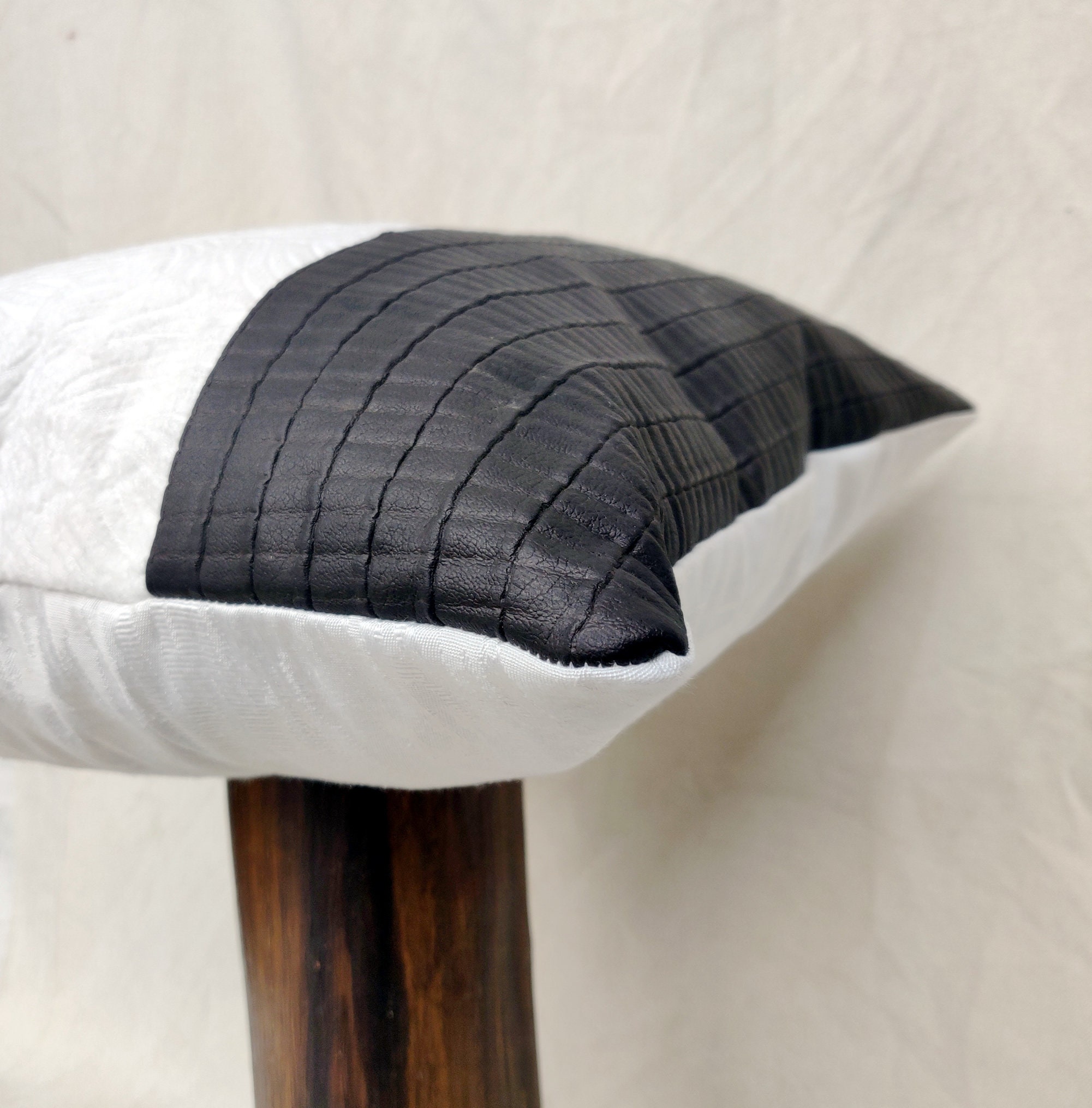 White cushion covers Velvet with faux leather accent Etsy