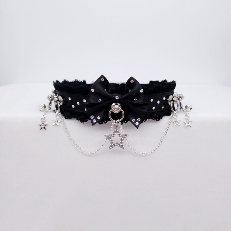 Pet Play Petplay Collar Kinky Cuffs DDLG Collar Kittenplay BDSM Cuffs Adjustable Black and Silver Star Collar Cuff Set Bondage Set