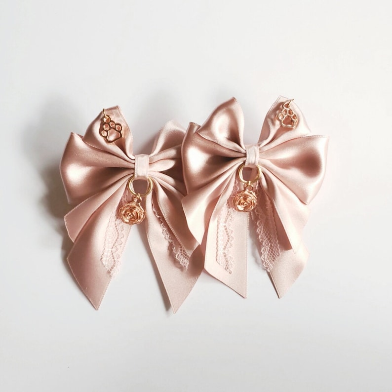 Two Dusky Blush Rose Gold Bows Hair Bows DDLG Bows Petplay Bows Kitten Play Bows Hair Bows Kawaii Bows Pastel Fashion Ear Bows