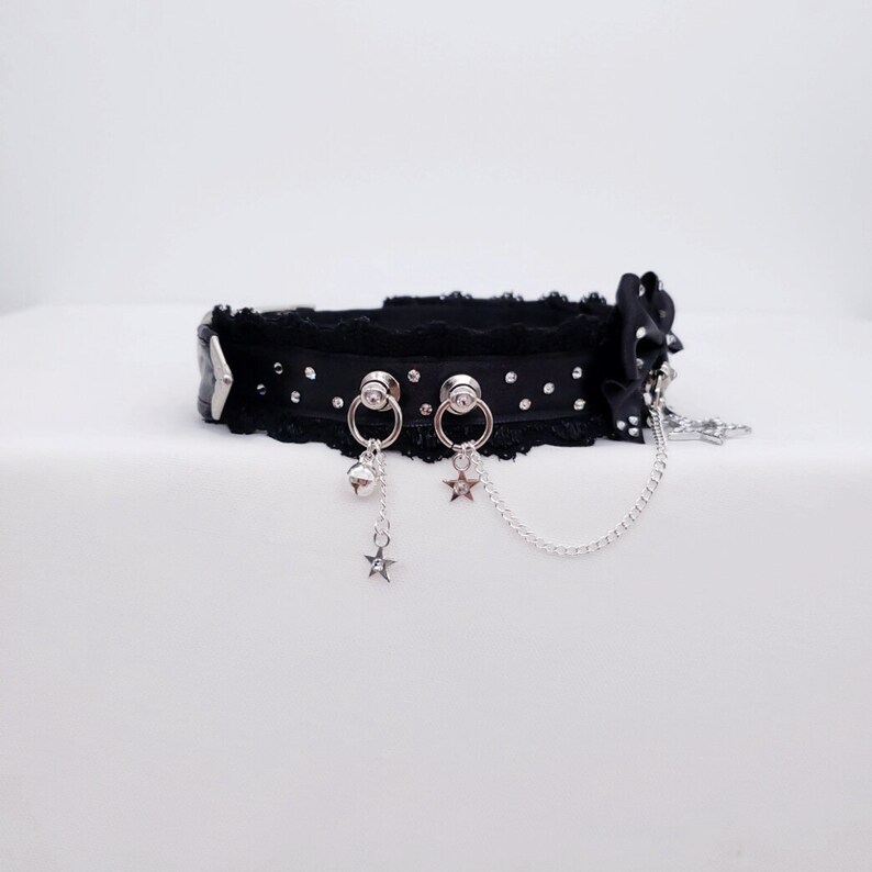 Pet Play Petplay Collar Kinky Cuffs DDLG Collar Kittenplay BDSM Cuffs Adjustable Black and Silver Star Collar Cuff Set Bondage Set