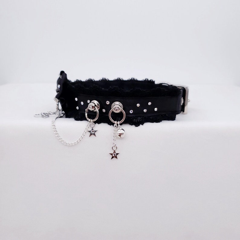Pet Play Petplay Collar Kinky Cuffs DDLG Collar Kittenplay BDSM Cuffs Adjustable Black and Silver Star Collar Cuff Set Bondage Set