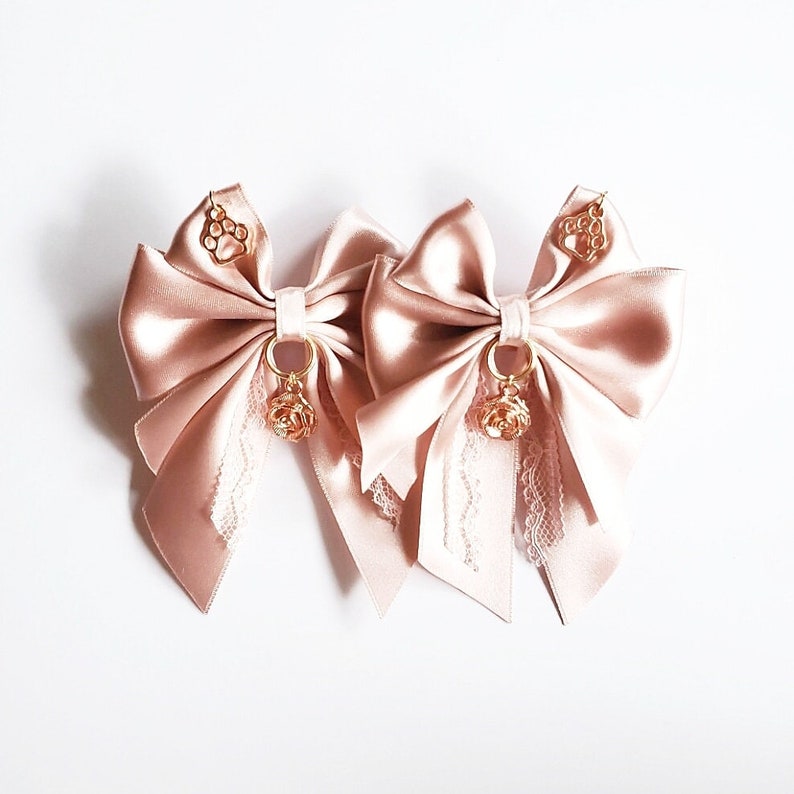 Two Dusky Blush Rose Gold Bows Hair Bows DDLG Bows Petplay Bows Kitten Play Bows Hair Bows Kawaii Bows Pastel Fashion Ear Bows