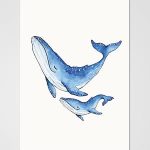 baleines | Dessin aquarelle de carte de voeux