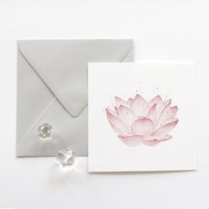 Lotus rose, carte postale aquarelle carrée, carte de voeux, carte de naissance, carte de mariage, carte de baptême