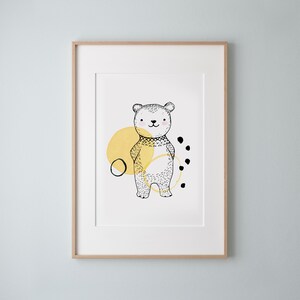 Bruno el oso A4 cartel para habitación de bebé vivero pared arte cartel bebé cartel nacimiento regalo impresión Art Deco arte