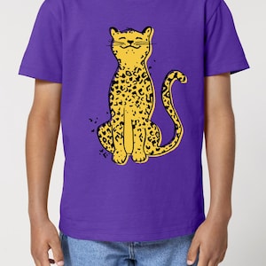 Koszulka dziecięca z nadrukiem w panterkę w kolorze fioletowym, Leo 2-8 lat