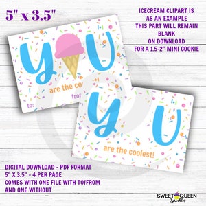 Printable You Are The Coolest Cookie Karte - 5 "x 3,5" - Party Tag - Mini Cookies Valentinstag - Digitaler Download - Februar