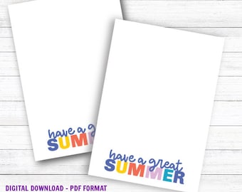 Have A Great Summer Cookie Card | Printable Mini Cookie Card | 3.5" X 5" | Bright Minimalist Cookie Packaging Mini Cookies