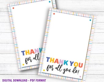 Thank You For All You Do Plaid Cookie Card | Printable Mini Cookie Card | 3.5" X 5" | Bright Cookie Packaging Mini Cookies