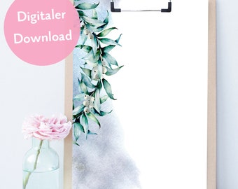 Briefpapier Weihnachten Eukalyptus Schneebeere als digitaler Download