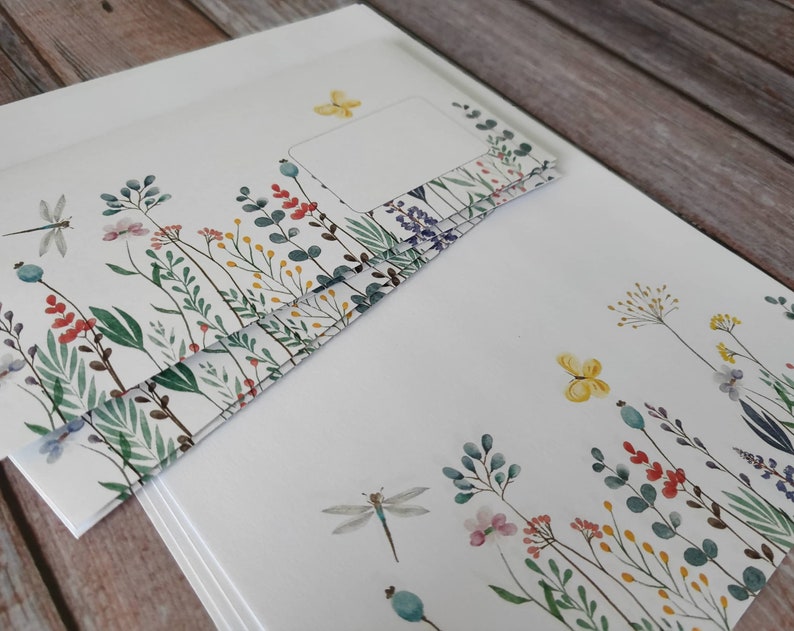 Wildflower Stationery Set With Matching Envelopes Etsy