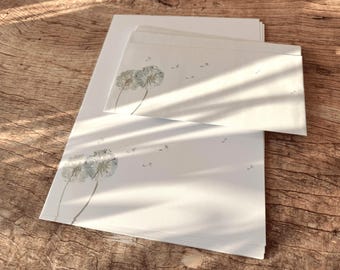 Briefpapier Set Pusteblumen mit passenden Briefumschlägen • Schreibpapier mit Kuvert • je Set 20 Briefbögen A4 & 10 Umschläge DIN lang