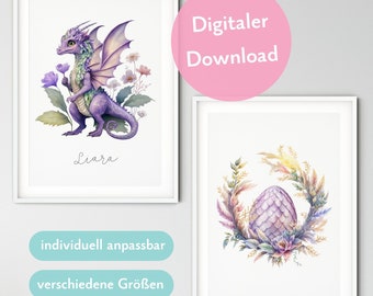 Magisches Drachen-Poster – 2er Set - Hochwertig & Detailreich für das Kinderzimmer - personalisierbar (digitaler Download)