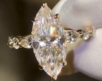 Marquise & Round Cut Promise Wedding Band | 2ct Moissanite Engagement Ring with Hidden Halo | Anniversary Gift for Her