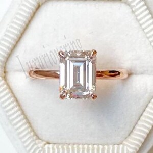 Emerald Cut Moissanite Ring 3 Ct White Emerald Cut Lab Diamond Wedding Ring Solitaire Emerald Promise Ring Solid 10K Rose Gold Ring