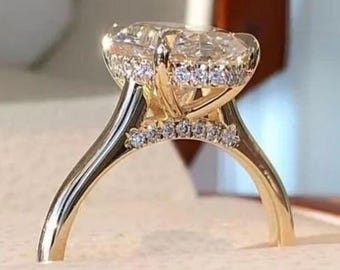 2カラット オーバル型ラボグロウンダイヤモンド婚約指輪、14金イエロー 