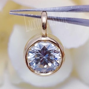 gorgeous pendant for women 6.5 mm white round cut moissanite bezel pendant, 14k white/rose/yellow gold bezel solitaire pendant,birthday gift