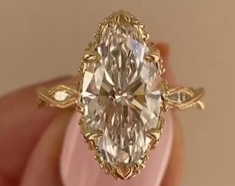 4 CT Marquise Moissanite Engagement Ring Big Marquise Solitaire Celebrity Style Marquise Ring Chunky Hidden Halo Wedding Ring For Women Day