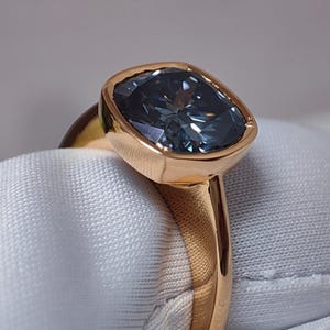Vintage Wedding Ring 1.5 Ct Cushion Dark Grey Moissanite Engagement Ring antique 14Kt Gold Bezel Set Gray Moissanite solitaire Wedding Ring