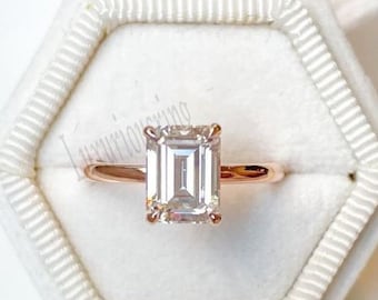 Emerald Cut Moissanite Ring 1.67 Ct White Emerald Cut Lab Diamond Wedding Ring Solitaire Emerald Promise Ring Solid 10K Rose Gold Ring