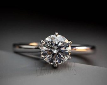 Runder Moissanit Ring 1.60 Karat Nahezu Weißer Runder Moissanit Verlobungsring 925 Sterling Silber Solitär Diamant Ring