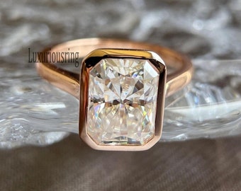 Radiant Cut Moissanite Engagement Ring, 1.67 Ct White Radiant Moissanite Solitaire Ring, Bezel Set Diamond Wedding Ring,10k Yellow Gold Ring
