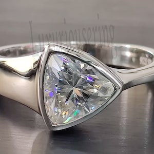Trillion Diamond Ring, 1.25 Ct Trillion Cut White Moissanite Engagement Ring 925 Silver Anniversary Ring Bezel Set Lab Diamond Wedding Ring