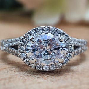 10K Solid White Gold 2 Ct Oval Cut Moissanite Engagement Ring,Classic East West Oval Diamond Wedding Ring Art Deco Promise Ring Gift For Her