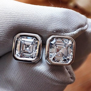 Diamanten oorbel Asscher Moissaniet oorbellen 6 mm elk 14 kt gouden ring set synthetische diamanten schroef oorbellen set voor vrouwen