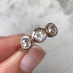 Rose Cut Moissanite Engagement Ring, 1.50 Ct Colorless Round Moissanite Wedding Ring, Three Stone Diamond Ring, Bezel Set Moissanite Ring.