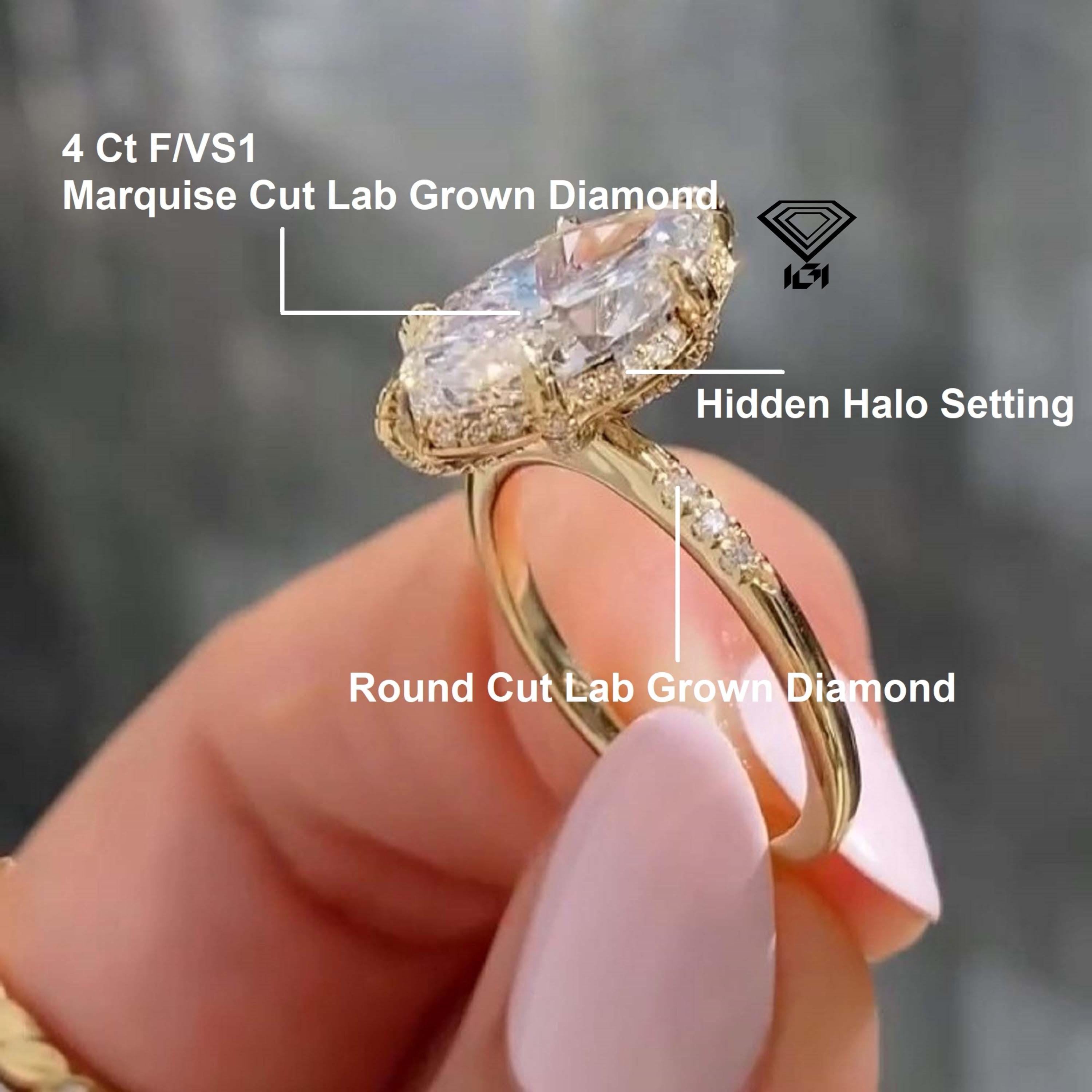 Vintage Engagement Ring for Women, IGI Certified Marquise Cut Lab Grown Diamond, Wedding Ring for Her, Top Graded Diamond Ring, Gift For Her
