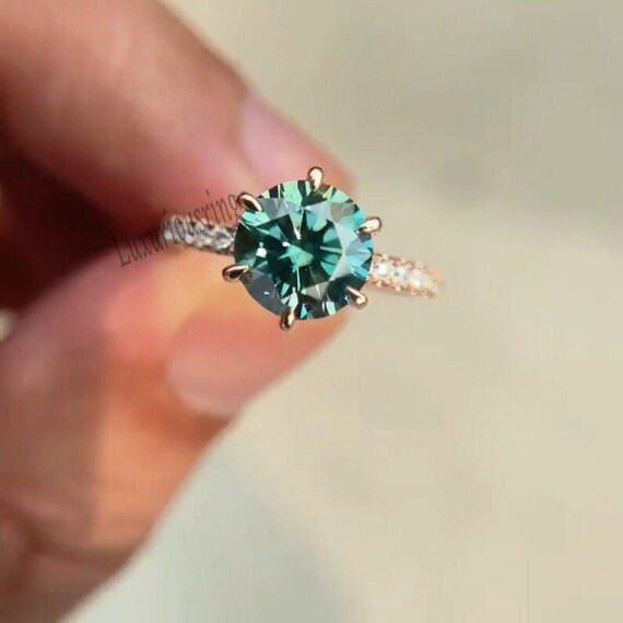 Blue Moissanite Engagement Ring Moissanite Unique Engagement Etsy