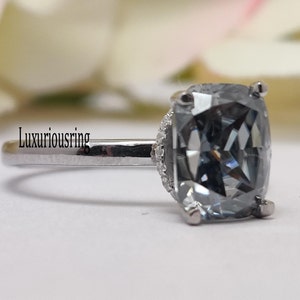 Gray Moissanite Engagement Ring, 1.89 Ct Dark Grey Cushion Cut Moissanite Ring, Solitaire Moissanite Wedding Ring, 925 Sterling Silver Ring.